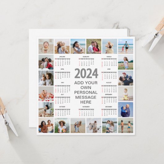20 Fotocollage 2024 Jaar in een oogopslag Kalender Kaart (Voorkant / Achterkant in situ)