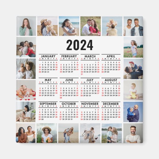 20 Fotocollage 2024 Jaar in een oogopslag Kalender Magneet (Voorkant)