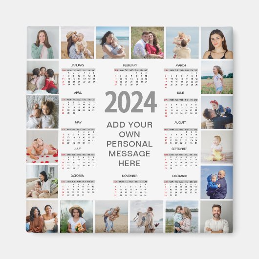 20 Fotocollage 2024 Jaar in een oogopslag Kalender Magneet (Voorkant)