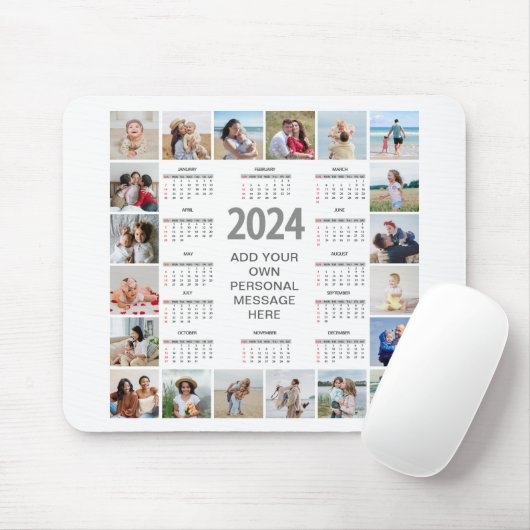 20 Fotocollage 2024 Jaar in een oogopslag Kalender Muismat (Met muis)