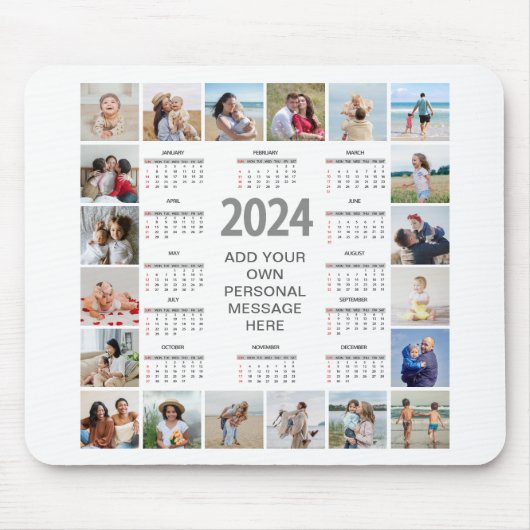 20 Fotocollage 2024 Jaar in een oogopslag Kalender Muismat (Voorkant)