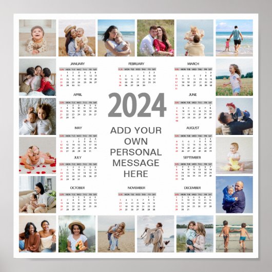 20 Fotocollage 2024 Jaar in een oogopslag Kalender Poster (Voorkant)
