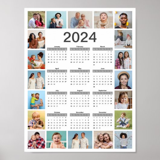 20 Fotocollage 2024 Jaar in een oogopslag Kalender Poster (Voorkant)