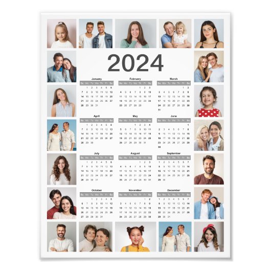 20 Fotocollage 2024 Kalender Foto vergroting Foto Afdruk (Voorkant)