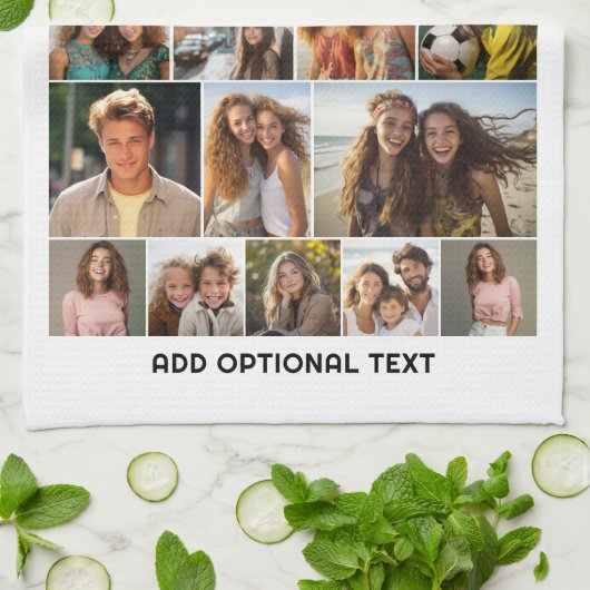 20 Fotocollage - Aangepaste tekst - Zwart en wit Theedoek (Gevouwen)