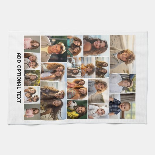 20 Fotocollage - Aangepaste tekst - Zwart en wit Theedoek (Horizontaal)