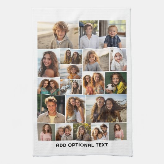 20 Fotocollage - Aangepaste tekst - Zwart en wit Theedoek (Verticaal)