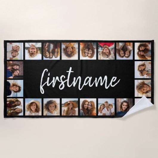 20 Fotocollage Kies uw kleur en voeg jouw naam toe Strandlaken (Voorkant)