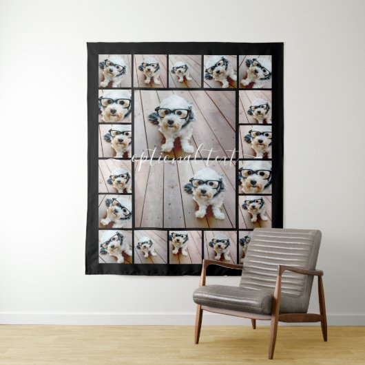 20 Fotocollage Optionele tekst — zwarte achtergron Wandkleed (In situ)