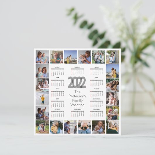 20 Fotocollage Voeg Jouw tekst 2022 Kalender Kaart (Staand voorkant)