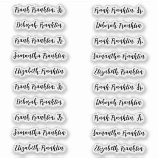 20 Gasten Namen Modern Vet Calligrafie Schrift Sticker (Voorkant)