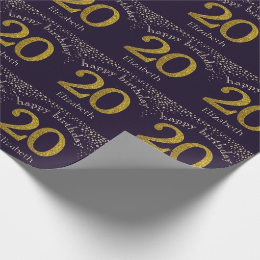 20 Glitter Gold Birthday Wrapping Paper Cadeaupapier (Hoek)