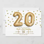 20 gouden ballonnen en Confetti 20e verjaardagsfee Kaart (Voorkant)