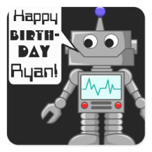 20 Happy Birthday gepersonaliseerde robot Stickers
