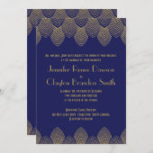  20 jaar Art Deco Scallop Navy Gold Wedding Kaart (Voorkant / Achterkant)