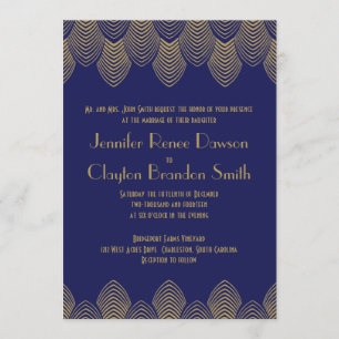 20 jaar Art Deco Scallop Navy Gold Wedding Kaart