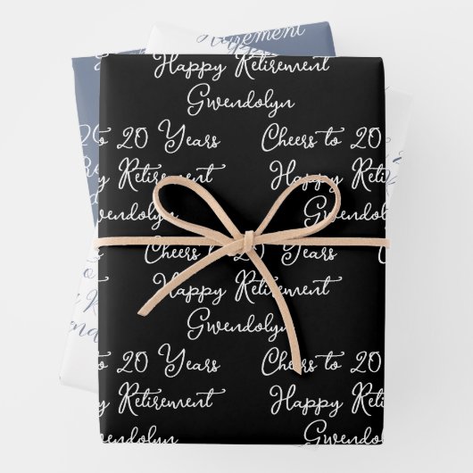 20 jaar Black & White Happy Retirement Inpakpapier Vel (In situ)