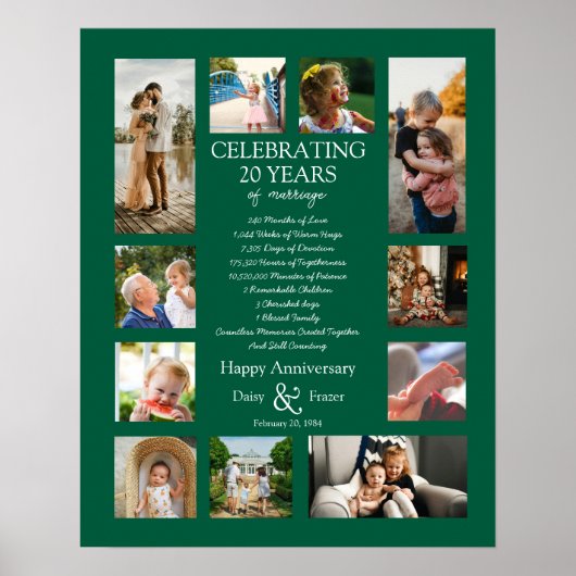 20 jaar bruiloft jubileum fotocollage bewerkbaar poster (Voorkant)
