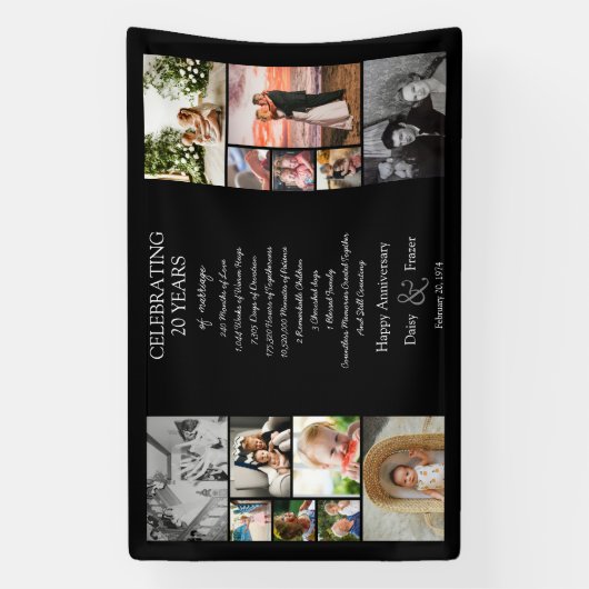 20 jaar bruiloft jubileum fotocollage bewerkbaar spandoek (Verticaal)