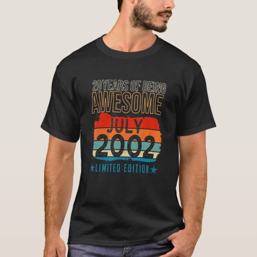 20 jaar oud juli 2002 20e verjaardag t-shirt (Voorkant)