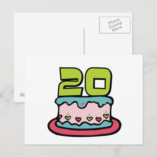20 jaar oude Birthday Cake Briefkaart (Voorkant / Achterkant)