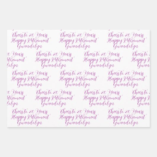 20 jaar roze magenta gelukkige pensionering inpakpapier vel (Voorkant 2)