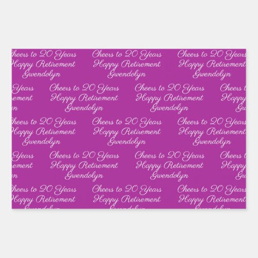 20 jaar roze magenta gelukkige pensionering inpakpapier vel (Voorkant 3)
