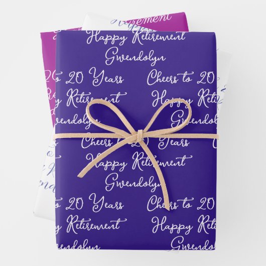 20 jaar roze magenta gelukkige pensionering inpakpapier vel (In situ)