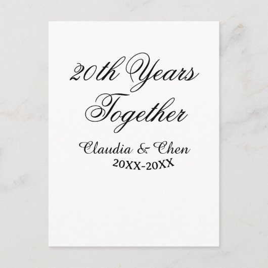 20 jaar samen jubileum naam datum jaar sim briefkaart (Voorkant)