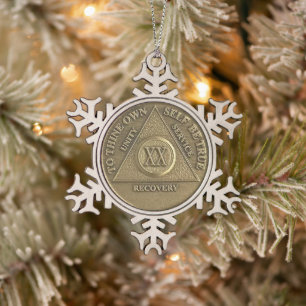 20 jaar Sober Jubileum Medallion Tin Sneeuwvlok Ornament