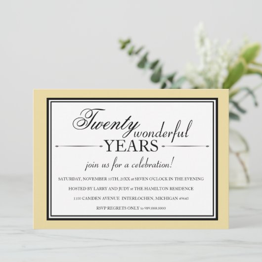 20 jaar uitnodiging van de partij Jubileum (Staand voorkant)