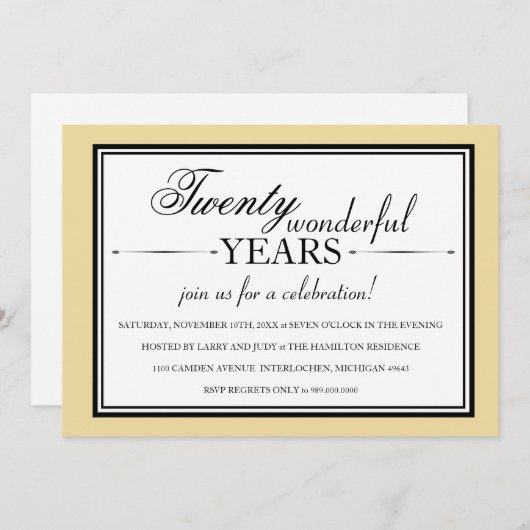 20 jaar uitnodiging van de partij Jubileum (Voorkant / Achterkant)