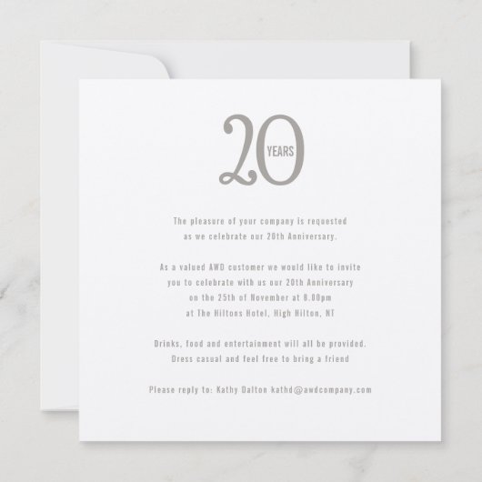 20 jaar uitnodigingen van feestelijke feestdagen (Achterkant)