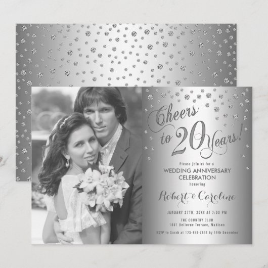 20-jarig jubileum met foto - diamant zilver kaart (Voorkant / Achterkant)