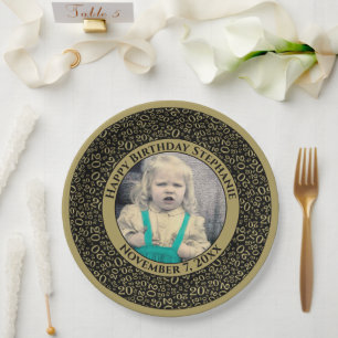20 Jouw Foto Willekeurig Nummer Patroon Zwart/Goud Papieren Bordje