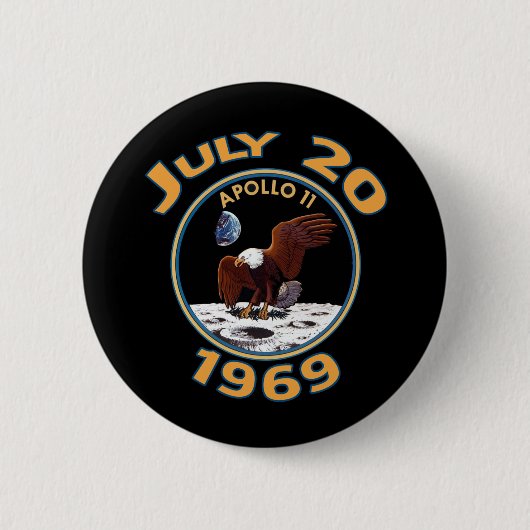 20 juli 1969 Apollo 11 Missie bij de maan Ronde Button 5,7 Cm (Voorkant)