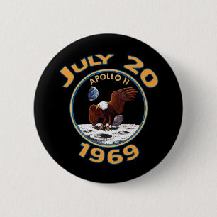 20 juli 1969 Apollo 11 Missie bij de maan Ronde Button 5,7 Cm