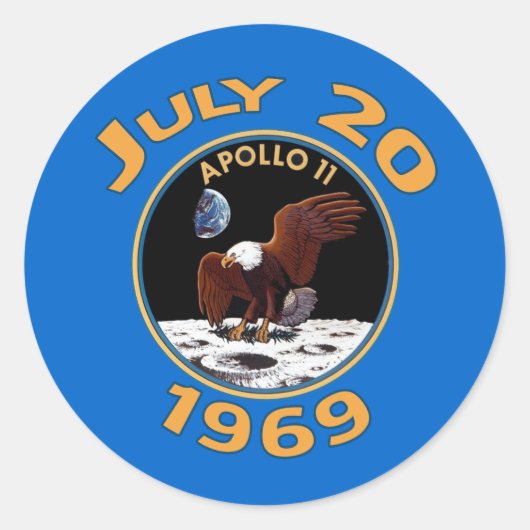 20 juli 1969 Apollo 11 Missie bij de maan Ronde Sticker (Voorkant)