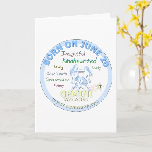20 juni - Verjaardag Gemini Kaart (Gele Bloem)