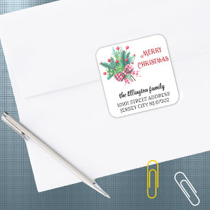 20 Kerttakken & Bessen Retouradres Kerstmis Vierkante Sticker
