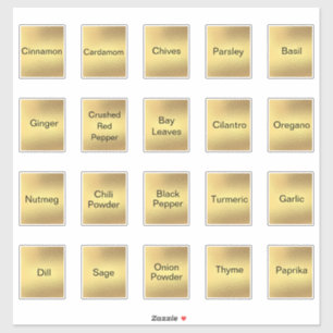 20 keukenkruiden en specerijen, goud metallic sticker