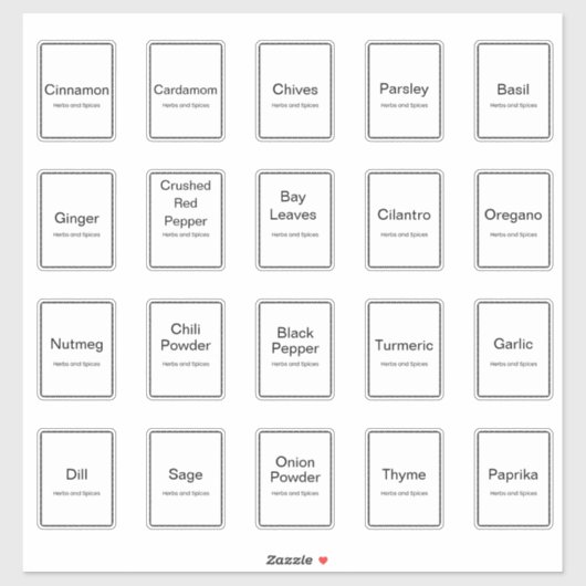 20 keukenkruiden en specerijen, minimaal modern sticker (Vel)