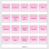 20 keukenkruiden en specerijen, roze glitters labe sticker (Vel)
