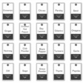 20 keukenkruiden en specerijen, zwart en wit trend sticker (Voorkant)