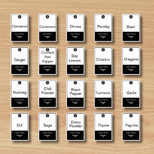 20 keukenkruiden en specerijen, zwart en wit trend sticker