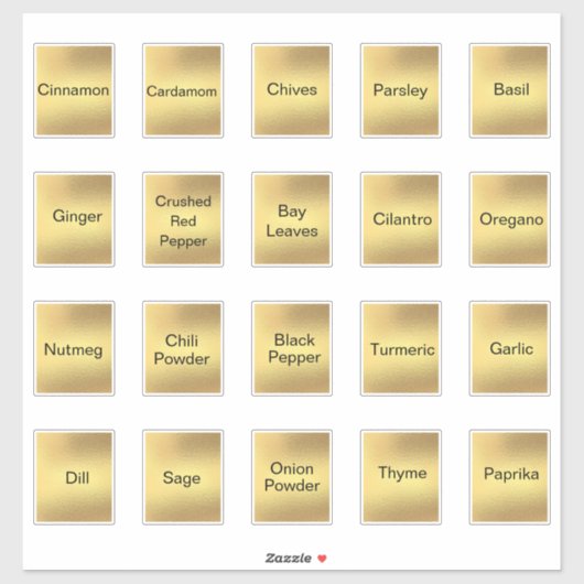 20 keukenkruiden en specerijen, zwart & goud metal sticker (Vel)