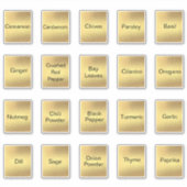20 keukenkruiden en specerijen, zwart & goud metal sticker (Voorkant)