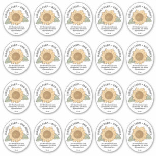 20 Klein Ovaal Honing Label met Zonnebloem