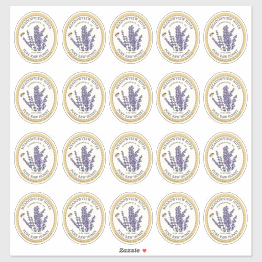 20 Kleine Jar Ovaal Lavendel Honing Label met Bije (Vel)