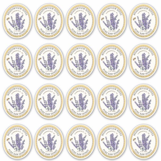 20 Kleine Jar Ovaal Lavendel Honing Label met Bije (Voorkant)